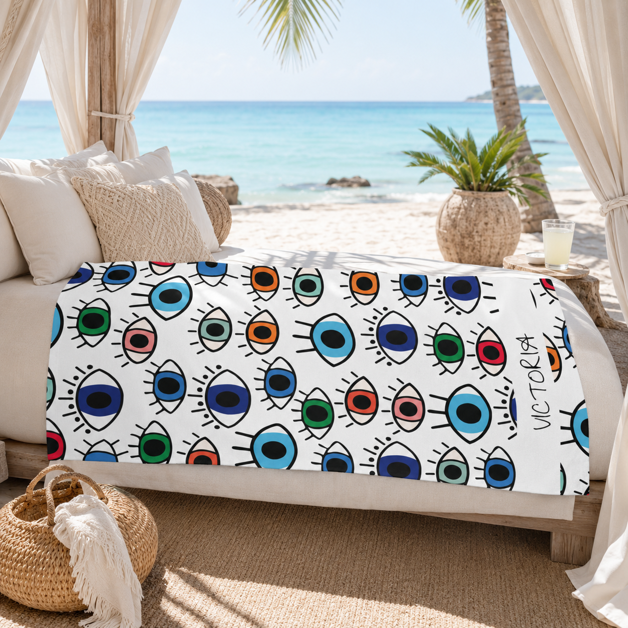 Evil Eye Pattern Beach Towel — Personalized Towel