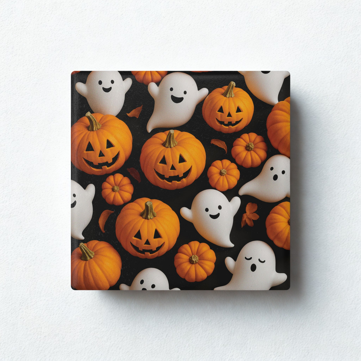 Halloween Ceramic Coaster Set, Ghost and Pumpkin Designs, Spooky Home Decor