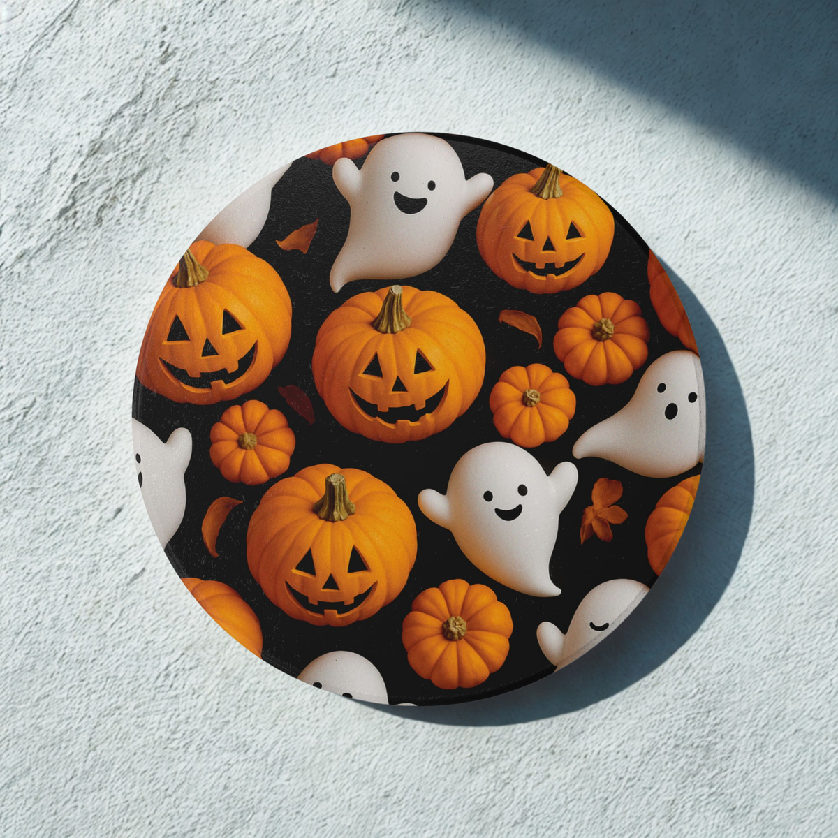 Halloween Ceramic Coaster Set, Ghost and Pumpkin Designs, Spooky Home Decor