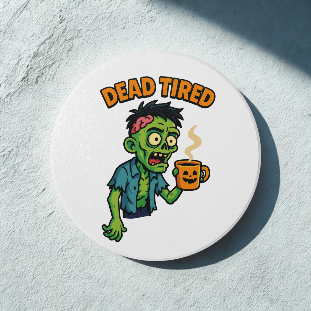 Funny Zombie Ceramic Coaster - Dead Tired Halloween Decor