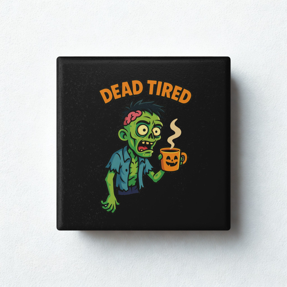 Funny Zombie Ceramic Coaster - Dead Tired Halloween Decor