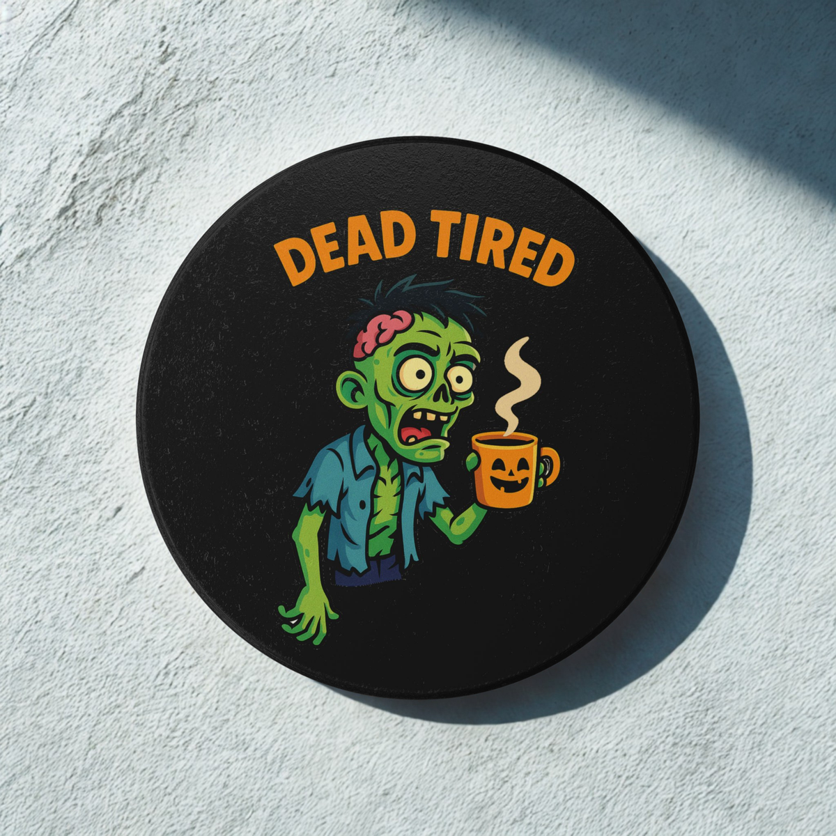 Funny Zombie Ceramic Coaster - Dead Tired Halloween Decor