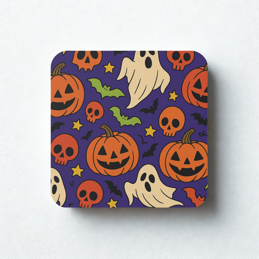 Halloween-Themed Coaster, Spooky Coaster Set, Ghost and Pumpkin Design