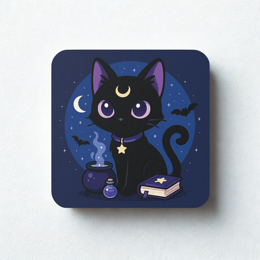Mystical Black Cat Coaster, Halloween Decor