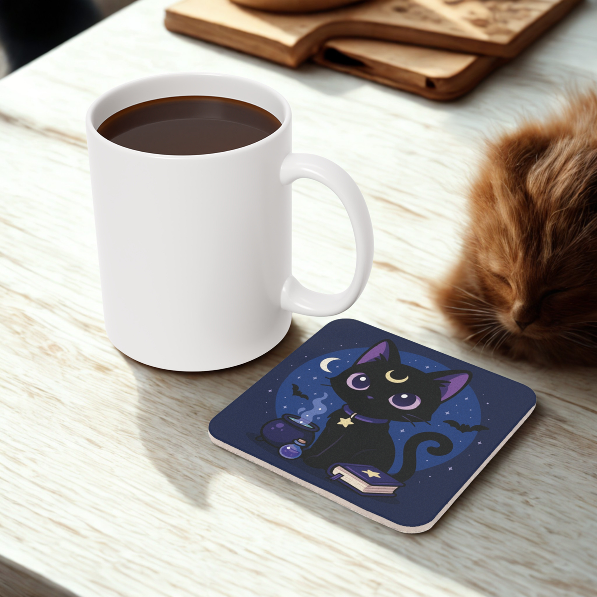 Mystical Black Cat Coaster, Halloween Decor