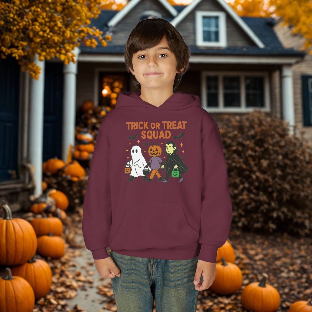 Youth Halloween Sweatshirt - Trick or Treat Squad, Cute Kids Hoodie
