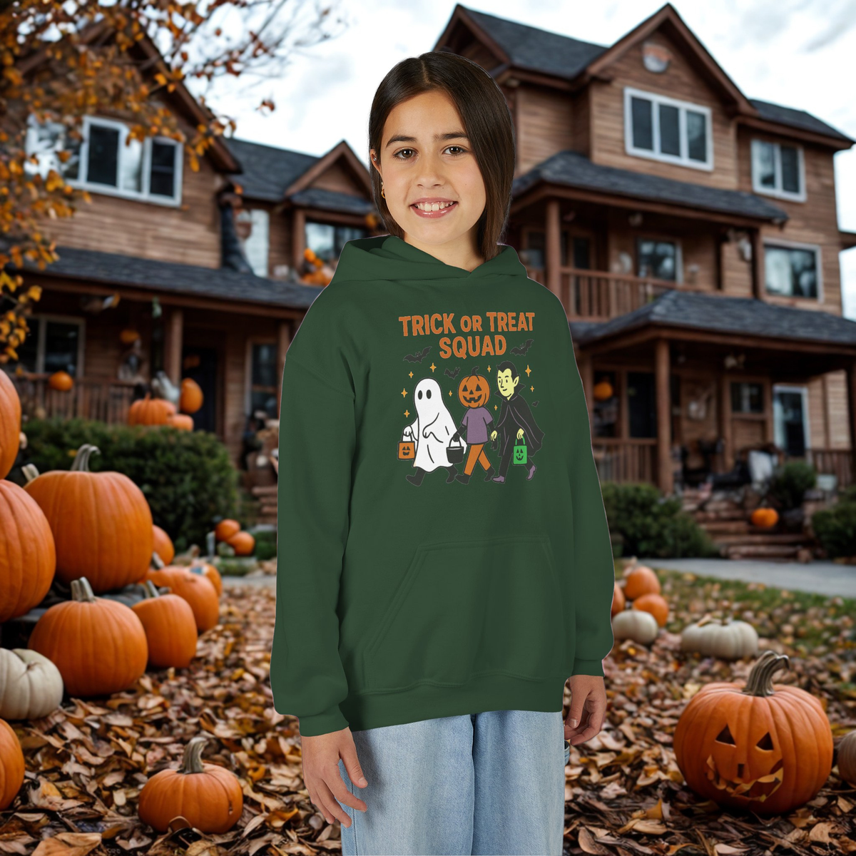 Youth Halloween Sweatshirt - Trick or Treat Squad, Cute Kids Hoodie