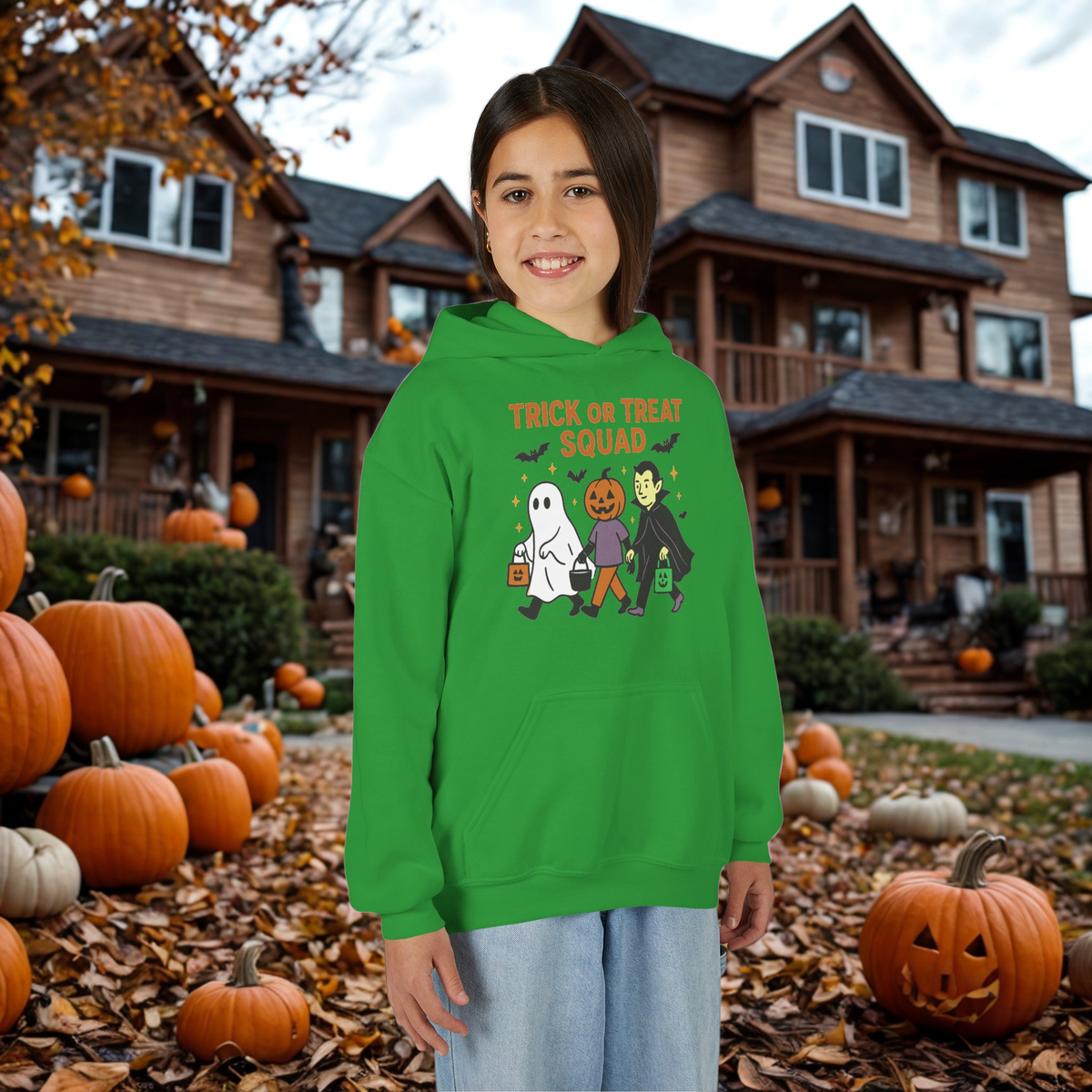 Youth Halloween Sweatshirt - Trick or Treat Squad, Cute Kids Hoodie