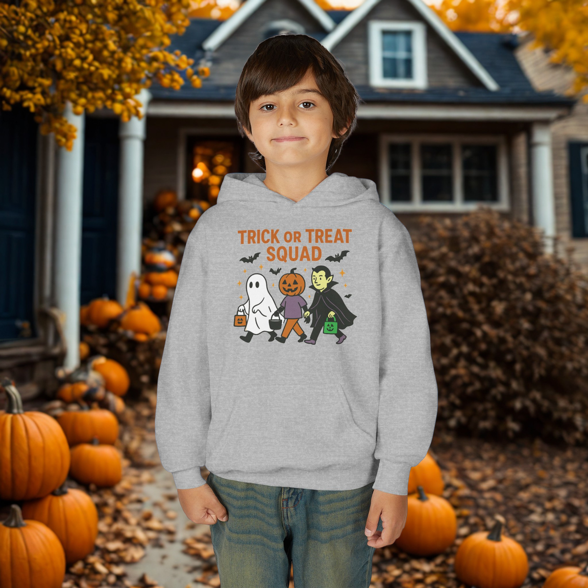 Youth Halloween Sweatshirt - Trick or Treat Squad, Cute Kids Hoodie