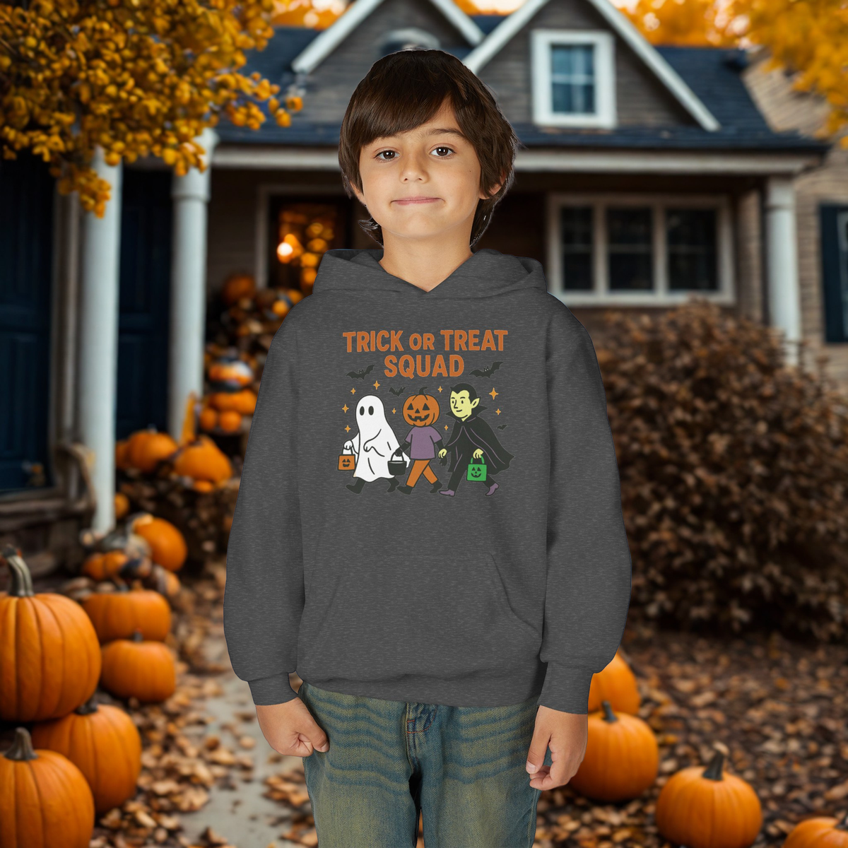 Youth Halloween Sweatshirt - Trick or Treat Squad, Cute Kids Hoodie