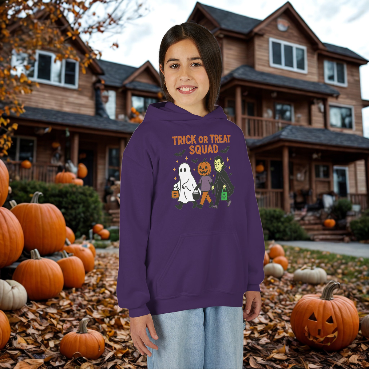 Youth Halloween Sweatshirt - Trick or Treat Squad, Cute Kids Hoodie