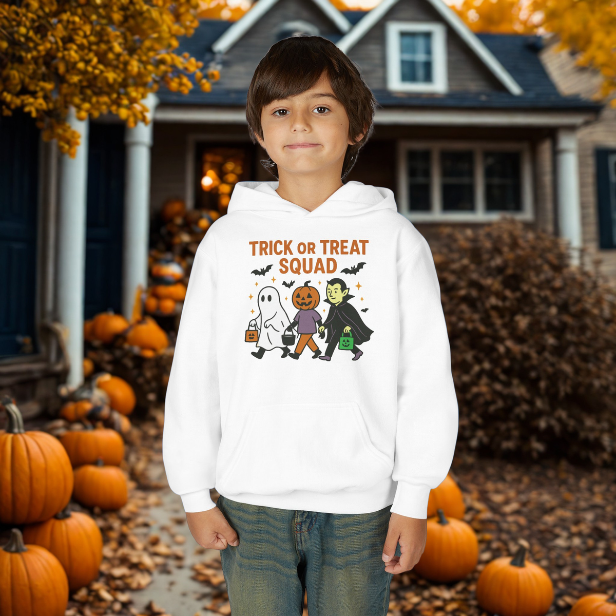 Youth Halloween Sweatshirt - Trick or Treat Squad, Cute Kids Hoodie