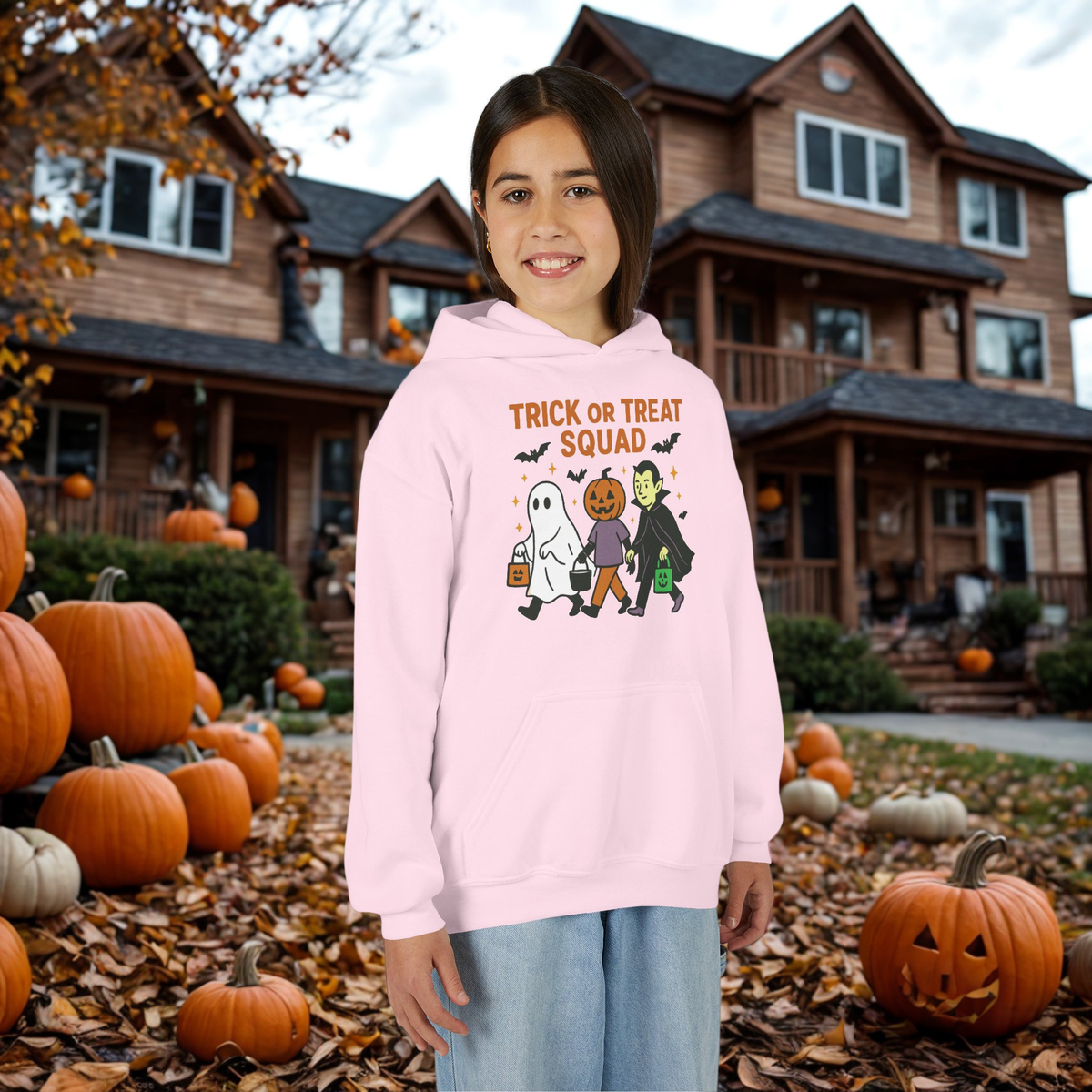 Youth Halloween Sweatshirt - Trick or Treat Squad, Cute Kids Hoodie
