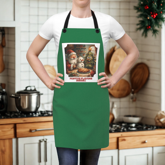 Vintage Christmas Baking Apron — Festive Flavors Inside! Holiday Santa & Snowman Kitchen Apron