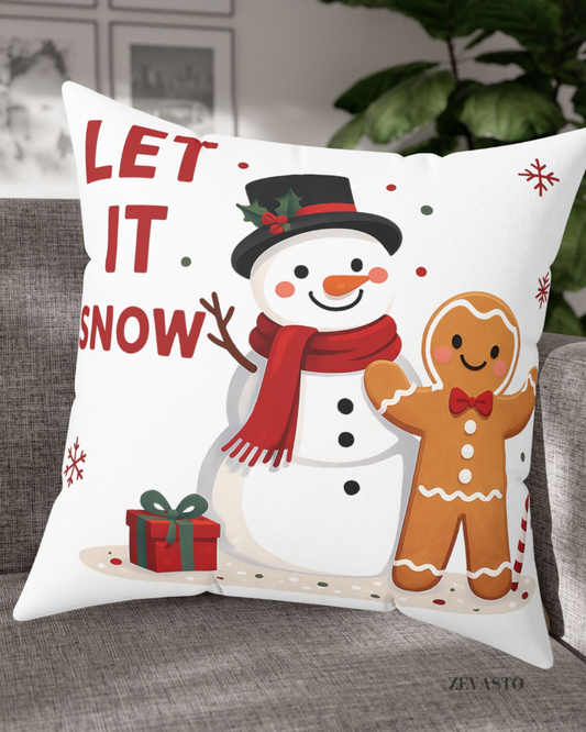 Let It Snow Snowman & Gingerbread Holiday Throw Pillow, Christmas Decoration