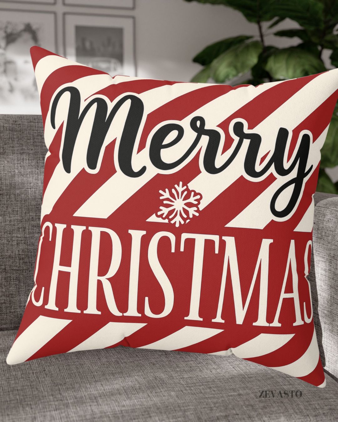 Merry Christmas Candy-Stripe Throw Pillow, Festive Christmas Decor