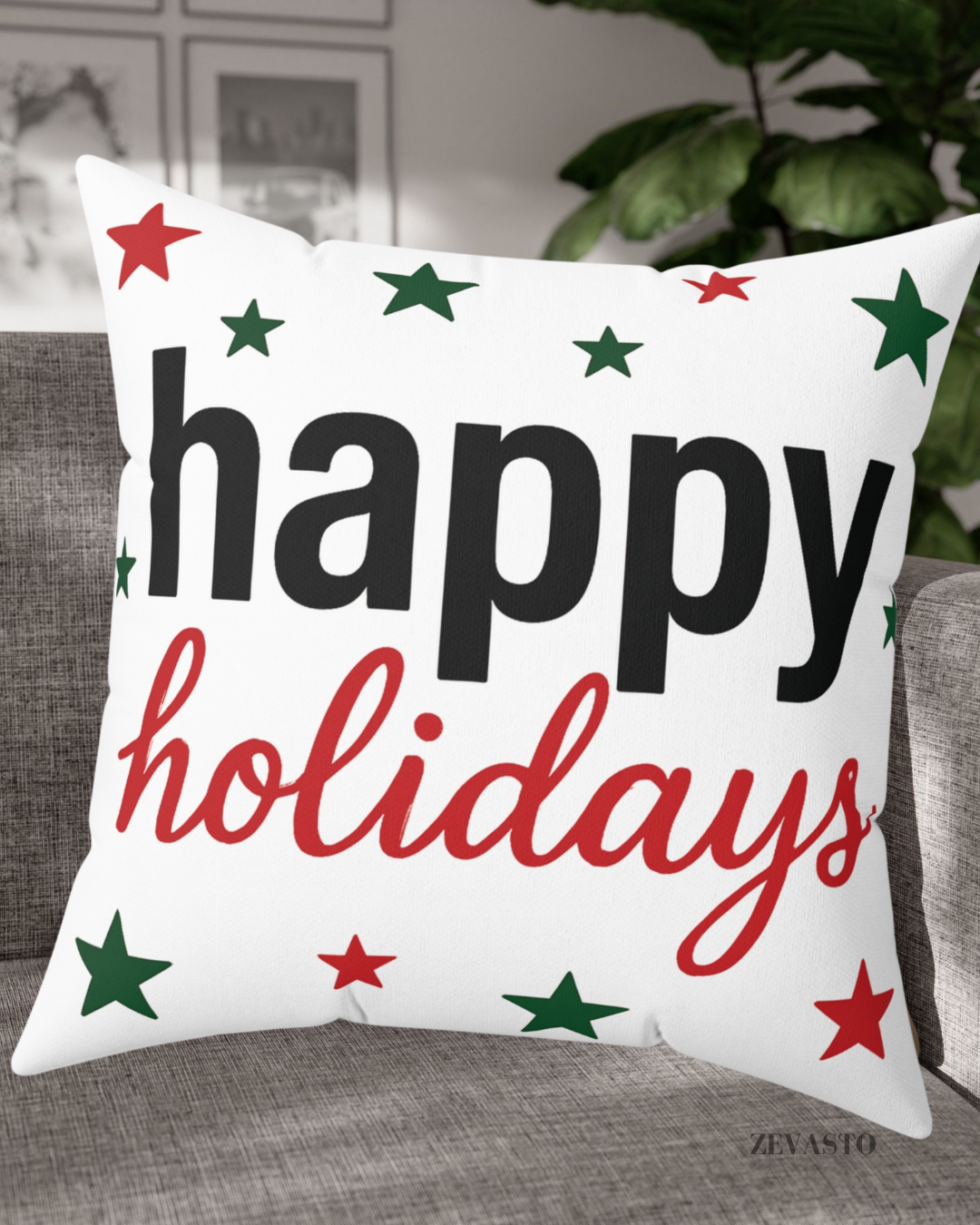 Happy Holidays Square Throw Pillow — Festive Christmas Decor