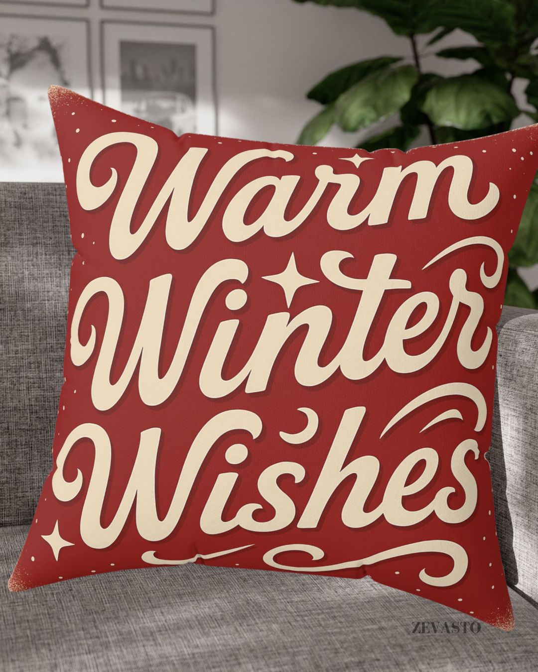 Warm Winter Wishes Throw Pillow, Festive Christmas Decor