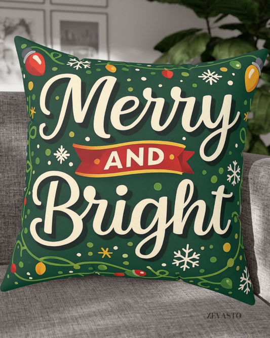 Merry and Bright Christmas Throw Pillow, Festive Holiday Decor