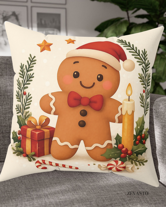 Cute Gingerbread Man Christmas Pillow — Holiday Decorative Throw Cushion