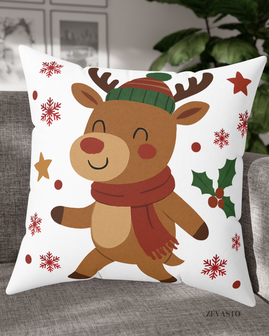 Cute Christmas Reindeer Throw Pillow — Festive Holiday Decorative Cushion