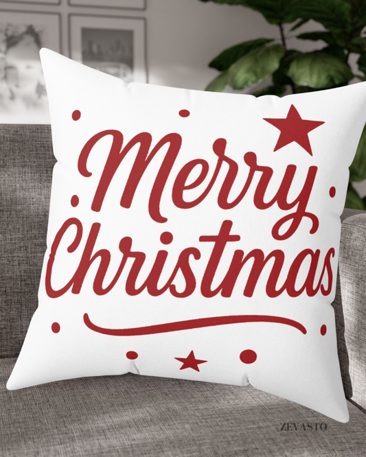 Merry Christmas Square Pillow - Festive Red Script Holiday Decor