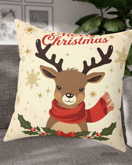 Christmas Reindeer Decorative Pillow - Cute Holiday Throw Cushion with 'Merry Christmas' Design