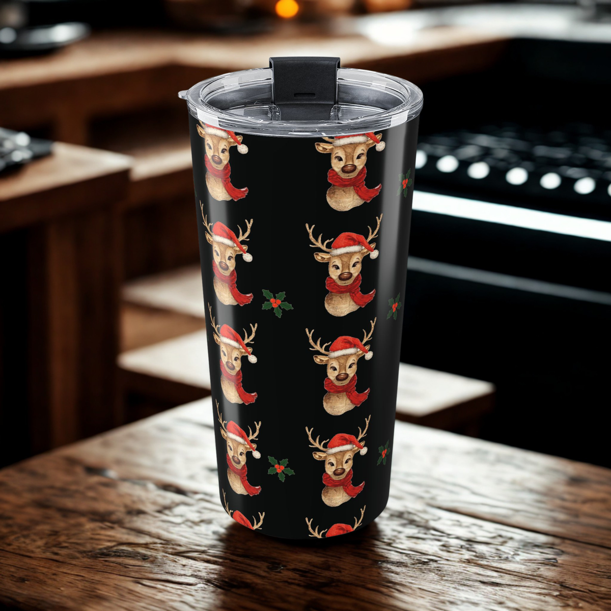 Christmas Reindeer Tumbler, 20oz Holiday Drinkware, Cute Gift for Her, Festive Travel Cup, Winter Beverage Flask