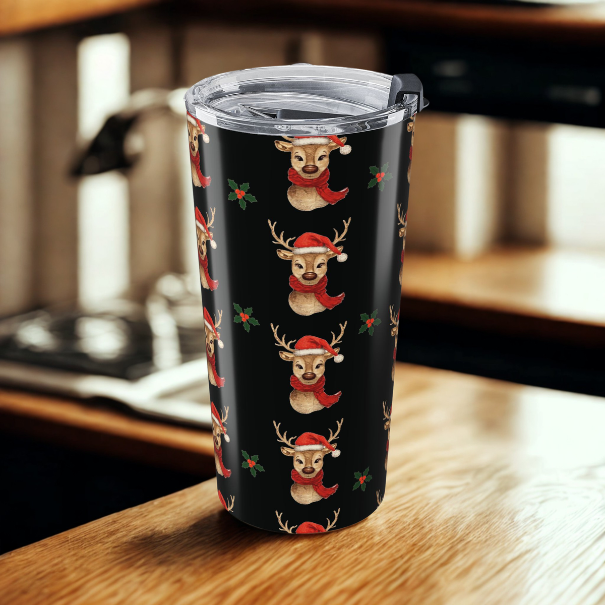 Christmas Reindeer Tumbler, 20oz Holiday Drinkware, Cute Gift for Her, Festive Travel Cup, Winter Beverage Flask