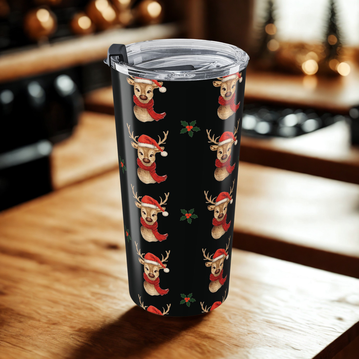 Christmas Reindeer Tumbler, 20oz Holiday Drinkware, Cute Gift for Her, Festive Travel Cup, Winter Beverage Flask
