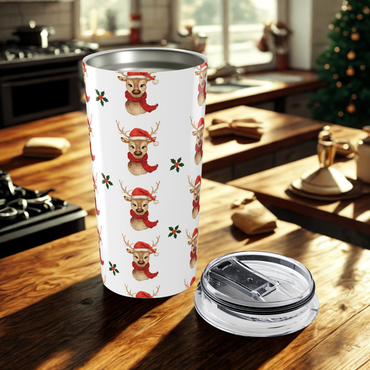 Festive Holiday Tumbler | Reindeer Christmas Drinkware, Gift for Coffee Lovers, Winter Accessories, Holiday Parties, Cute Mug