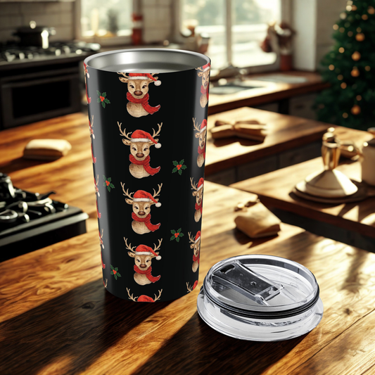 Christmas Reindeer Tumbler, 20oz Holiday Drinkware, Cute Gift for Her, Festive Travel Cup, Winter Beverage Flask