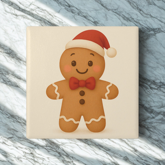 Gingerbread Santa Ceramic Coaster – Cute Holiday Coffee Table Decor