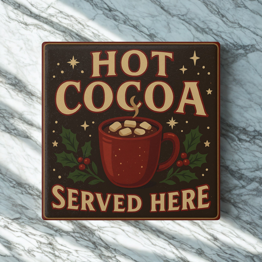 Hot Cocoa Served Here Ceramic Coaster — Vintage Holiday Coaster