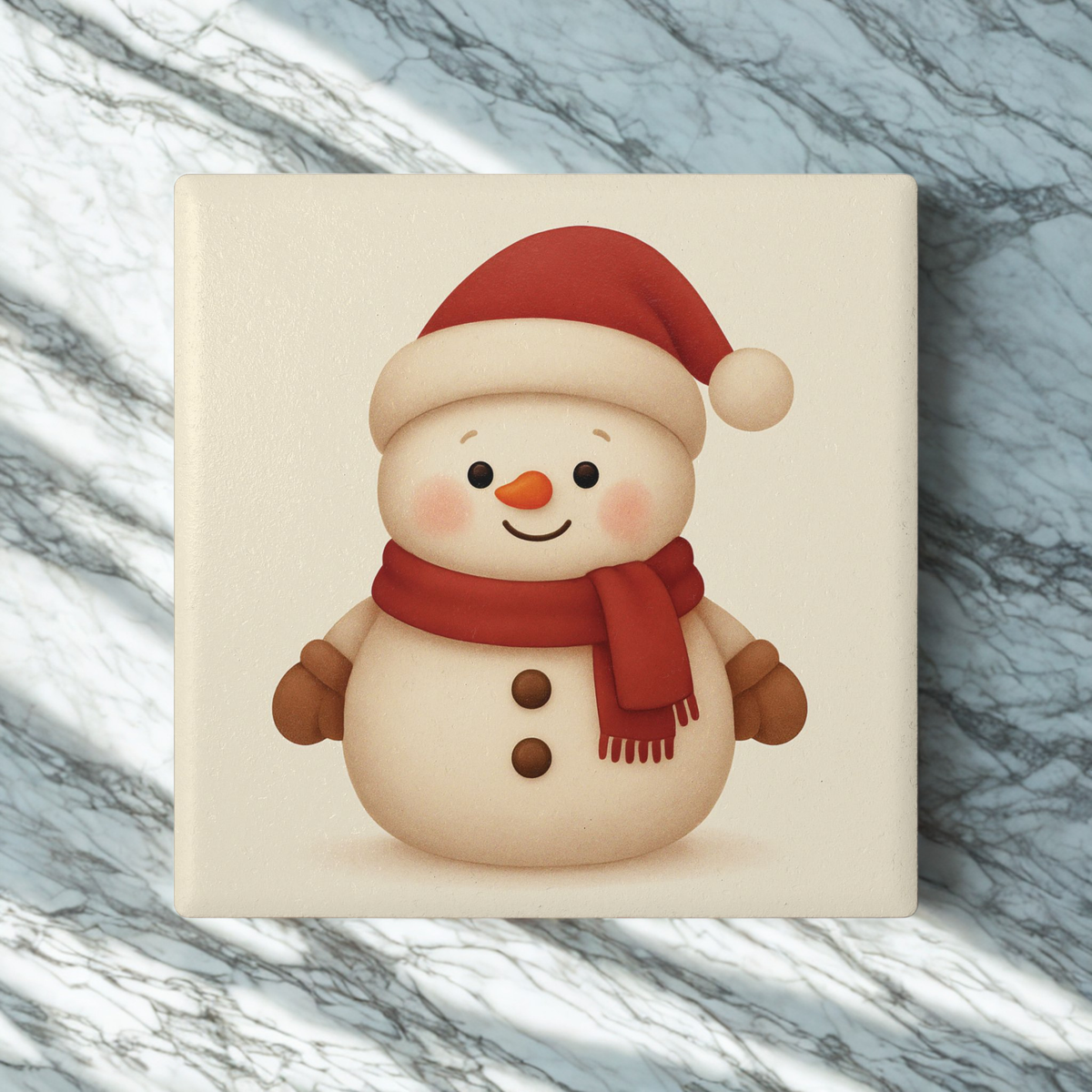 Cute Snowman Ceramic Coaster – Holiday Christmas Drink Coaster, Festive Winter Table Decor