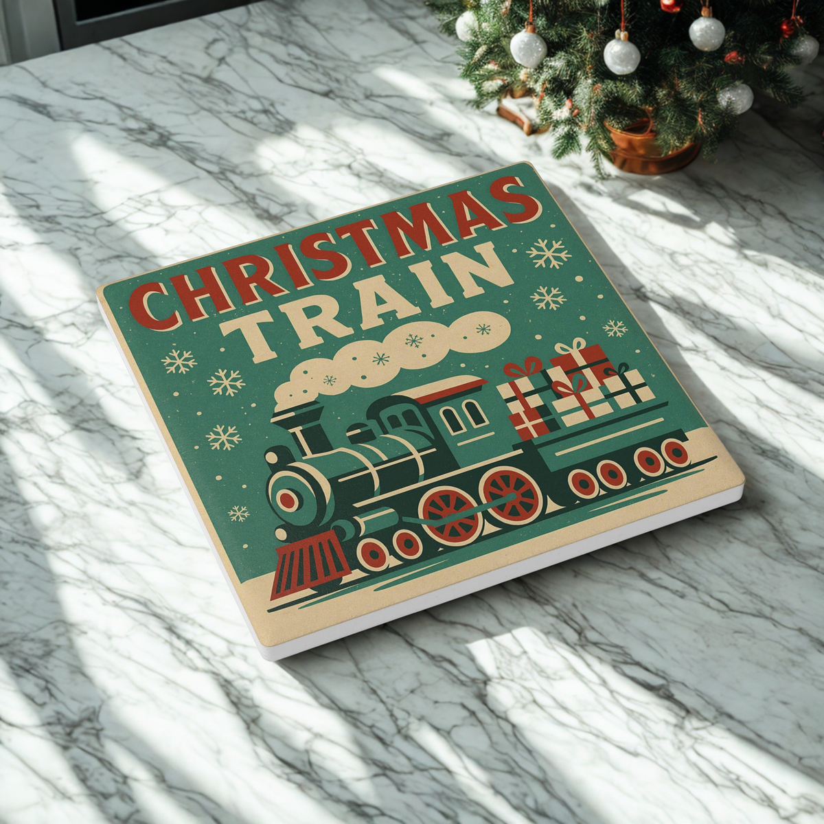Vintage Christmas Ceramic Coaster – Vintage Holiday Train Drinkware