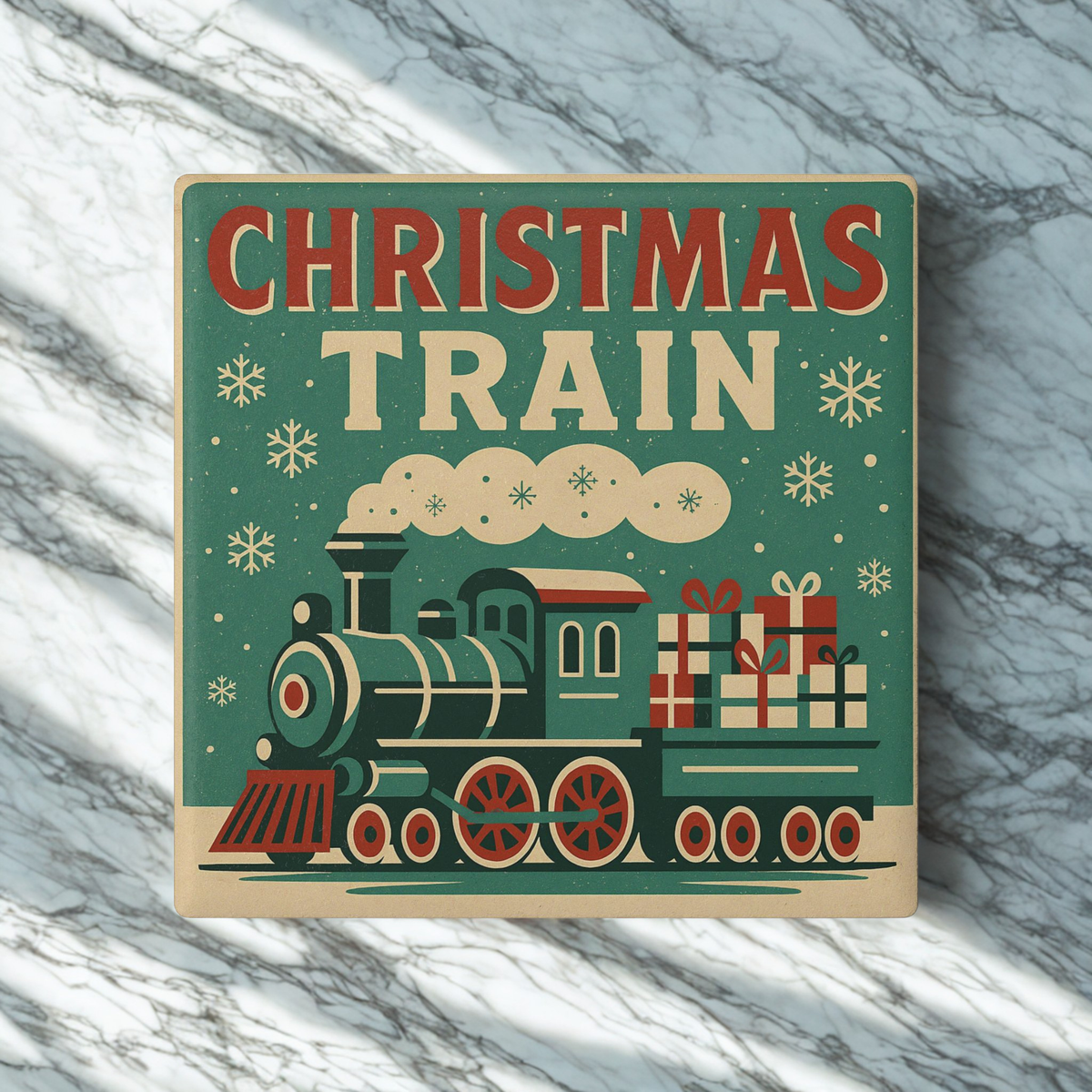 Vintage Christmas Ceramic Coaster – Vintage Holiday Train Drinkware