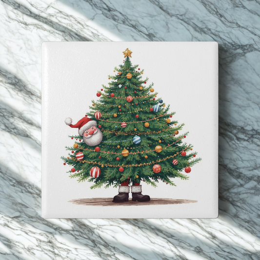 Christmas Tree Ceramic Coaster - Festive Holiday Decor, Santa Coaster