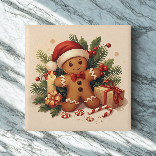 Christmas Gingerbread Coaster — Festive Ceramic Drink Coaster