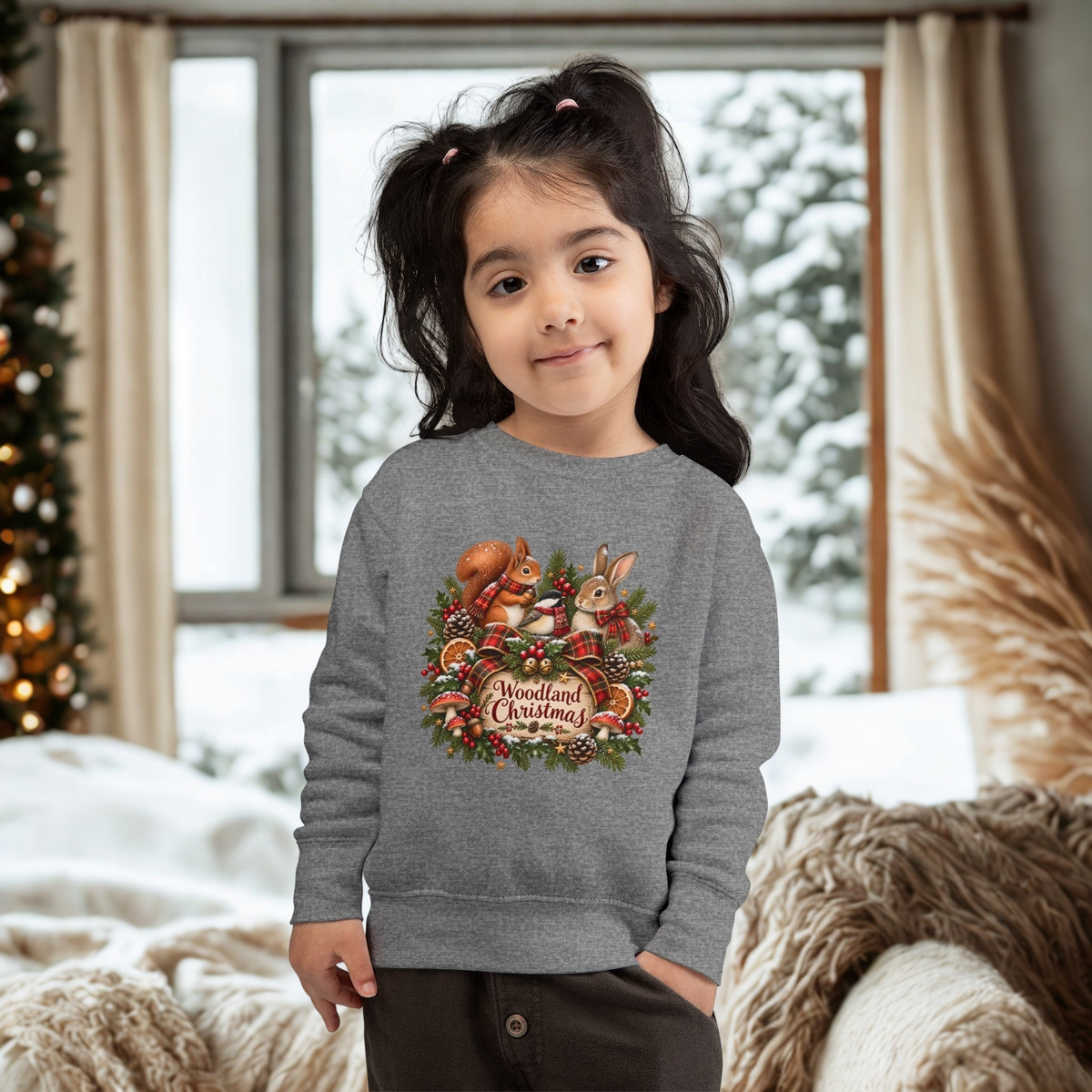 Woodland Christmas Toddler Sweatshirt — Cute Squirrel & Bunny Holiday Pullover