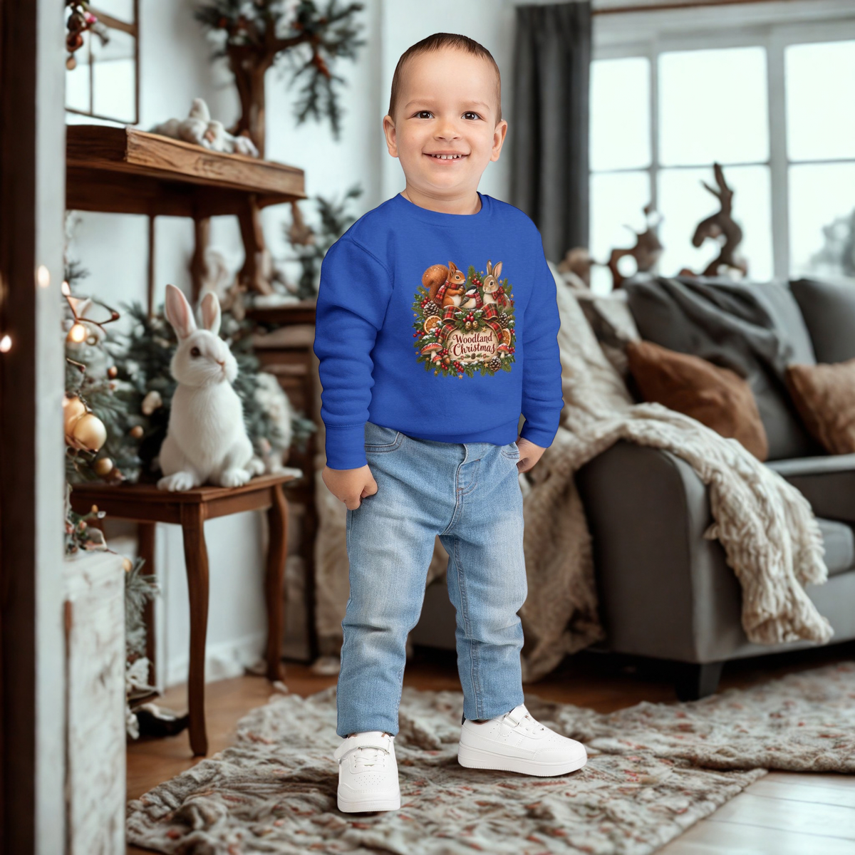 Woodland Christmas Toddler Sweatshirt — Cute Squirrel & Bunny Holiday Pullover