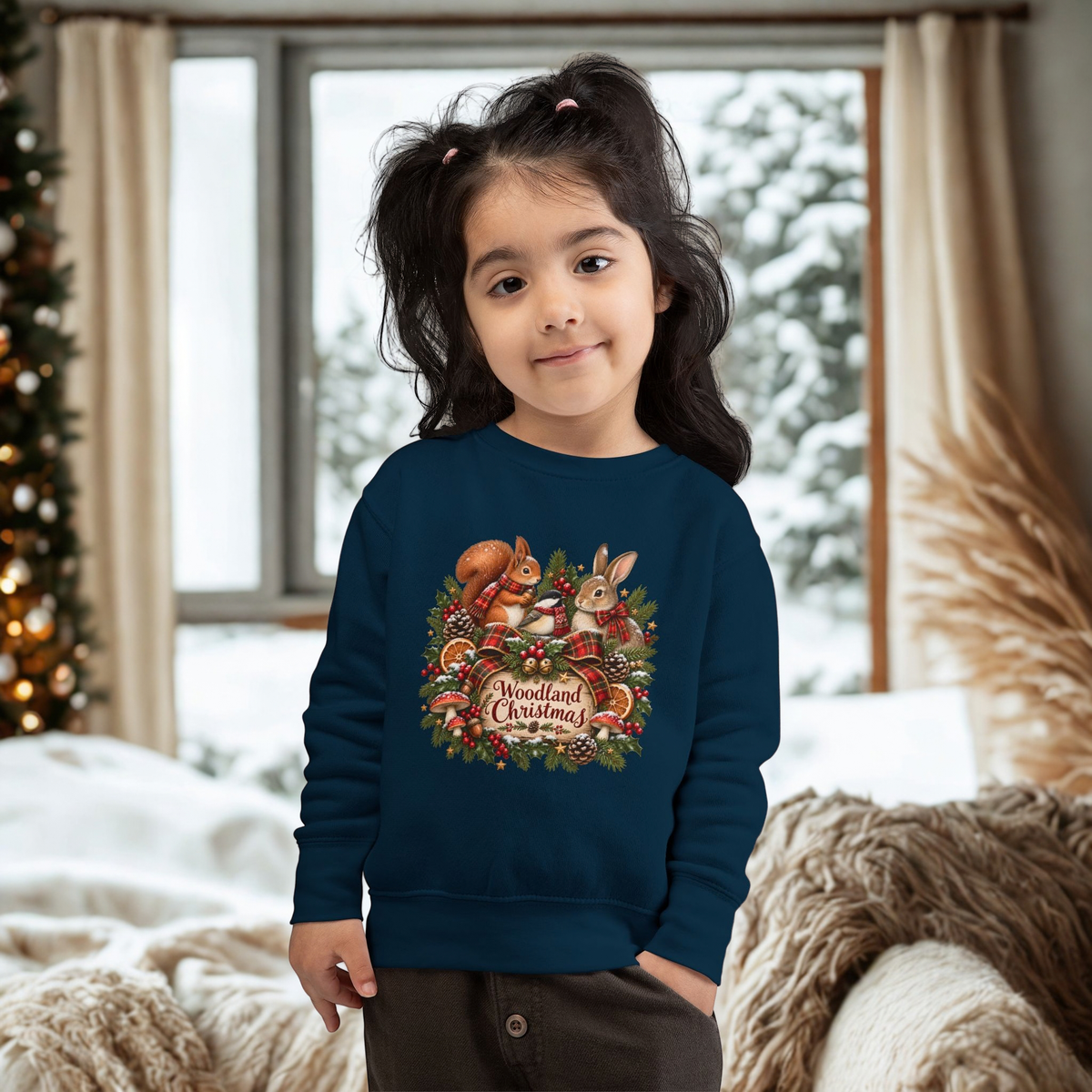 Woodland Christmas Toddler Sweatshirt — Cute Squirrel & Bunny Holiday Pullover