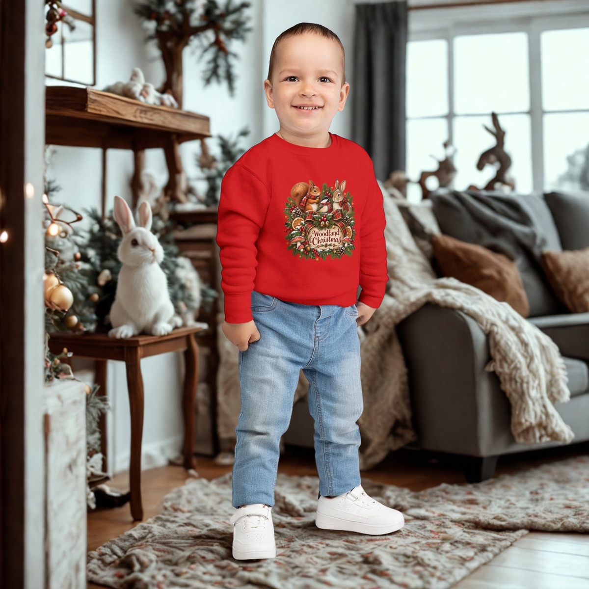 Woodland Christmas Toddler Sweatshirt — Cute Squirrel & Bunny Holiday Pullover