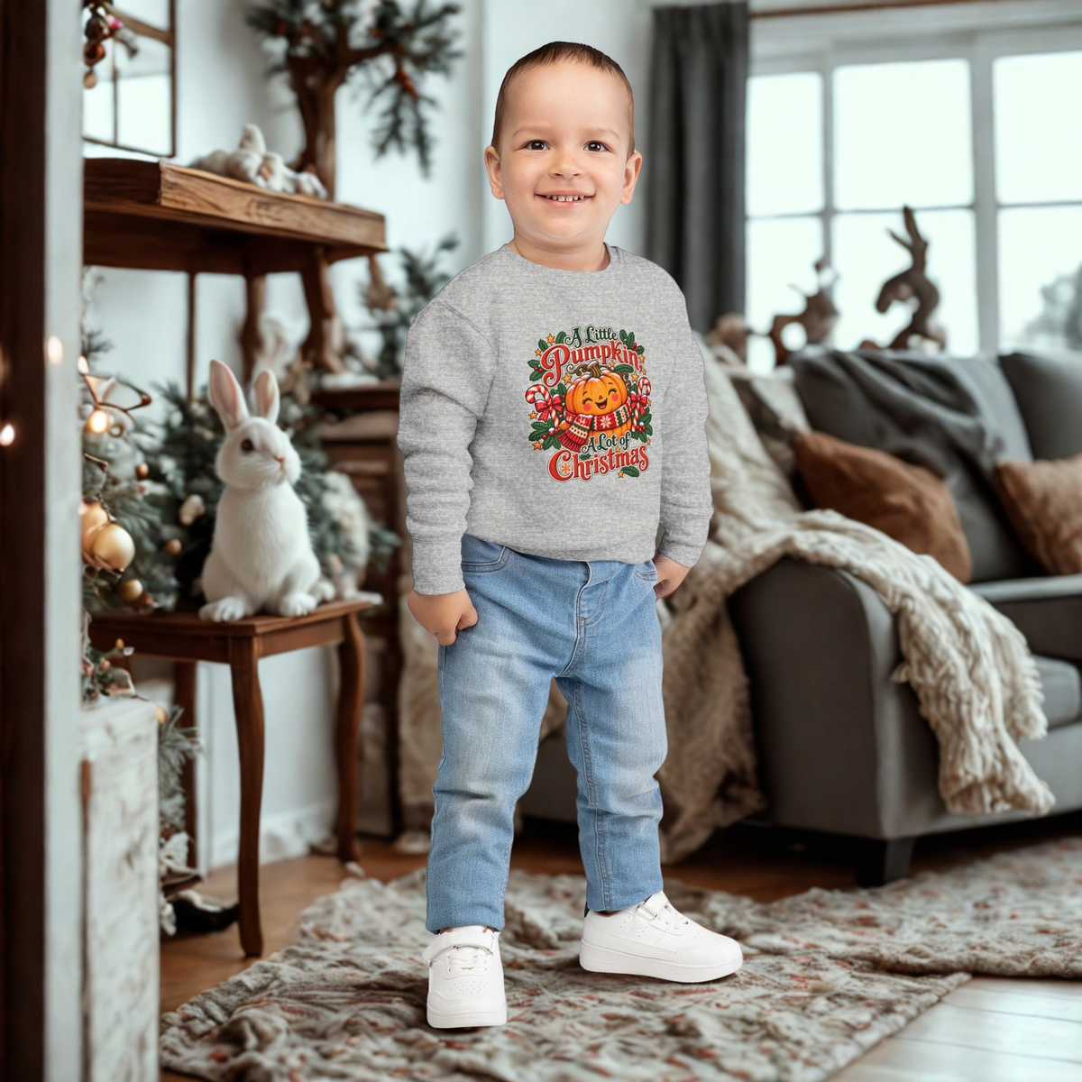 Toddler Sweatshirt — "A Little Pumpkin, A Lot of Christmas" Holiday Crewneck