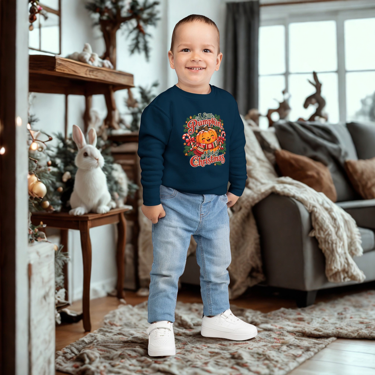 Toddler Sweatshirt — "A Little Pumpkin, A Lot of Christmas" Holiday Crewneck