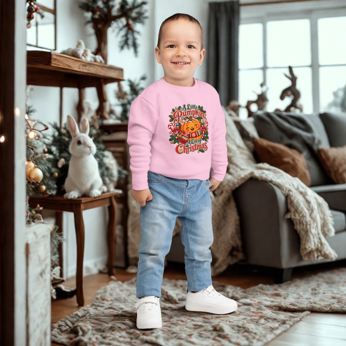 Toddler Sweatshirt — "A Little Pumpkin, A Lot of Christmas" Holiday Crewneck