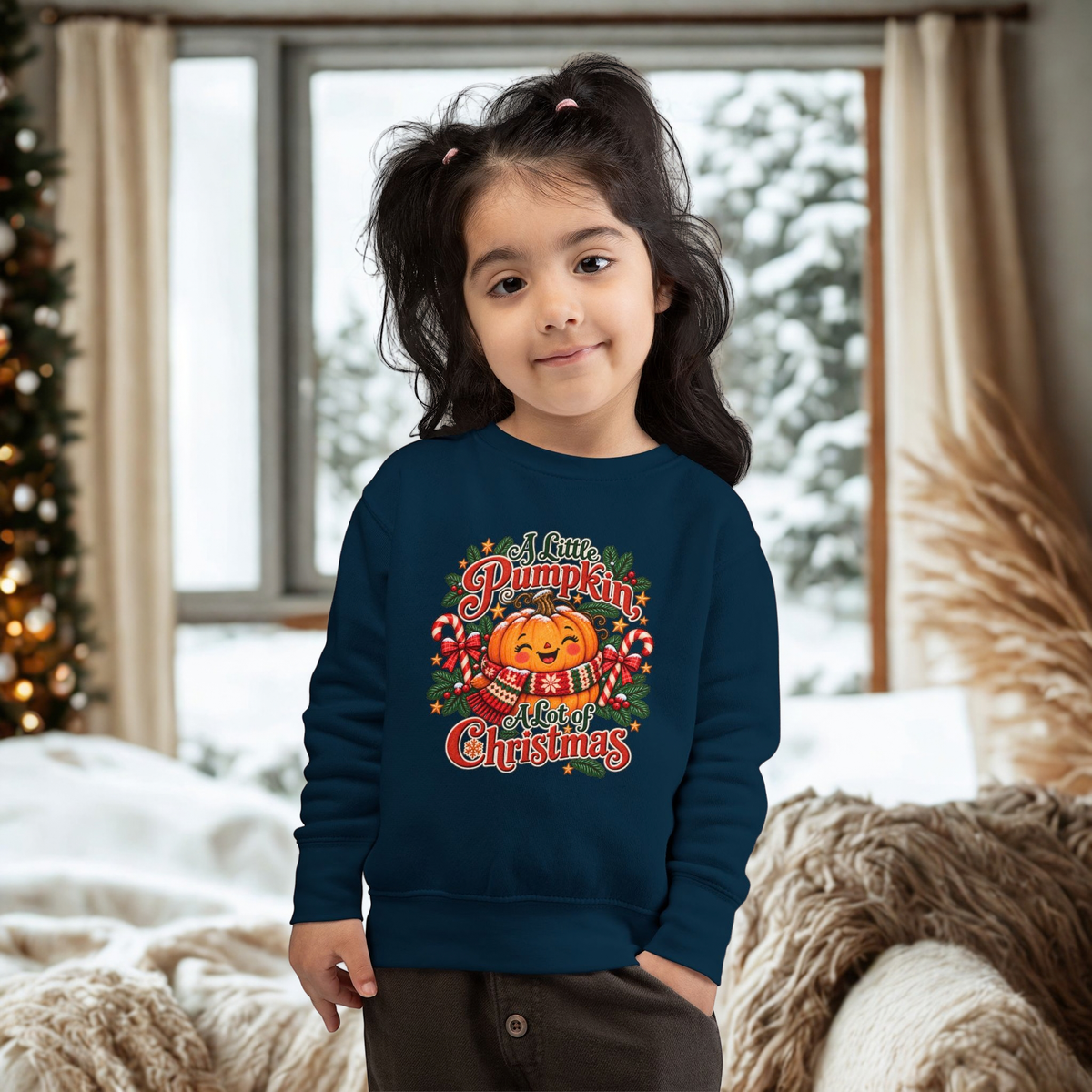 Toddler Sweatshirt — "A Little Pumpkin, A Lot of Christmas" Holiday Crewneck