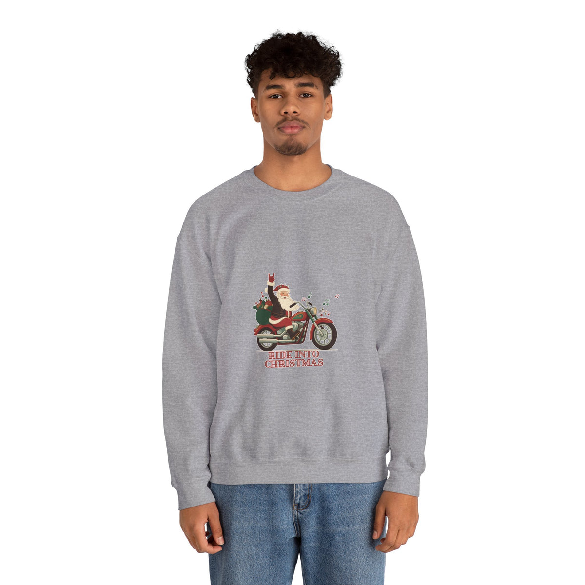 Christmas Motorcycle Sweatshirt - "Ride Into Christmas" Santa Biker Holiday Crewneck