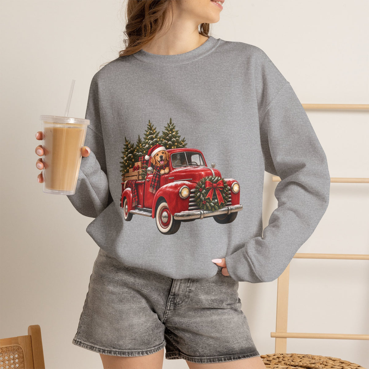 Vintage Red Truck Christmas Sweatshirt, Unisex Sweatshirt