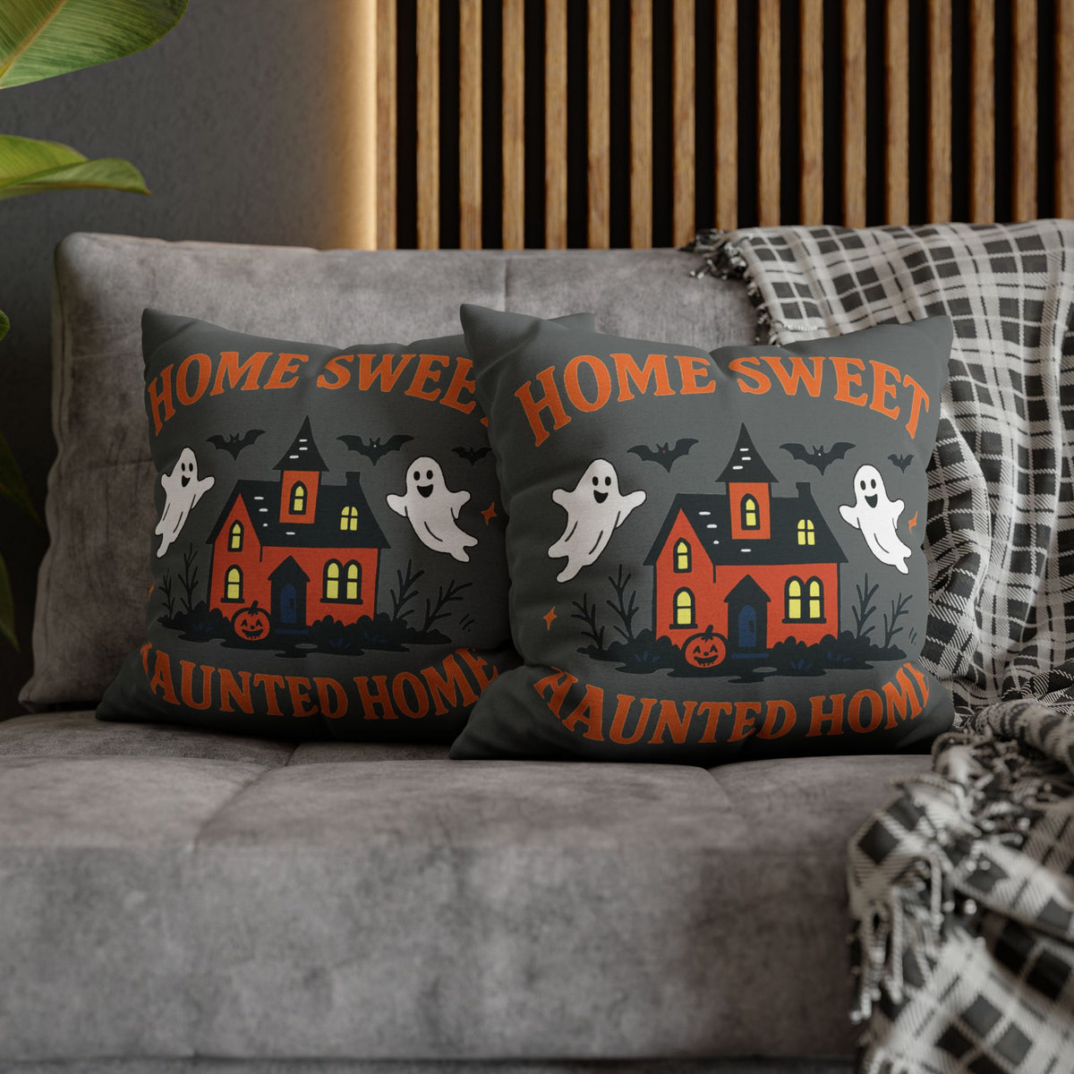 Halloween Themed Square Pillowcase, Home Sweet Haunted Home Decor